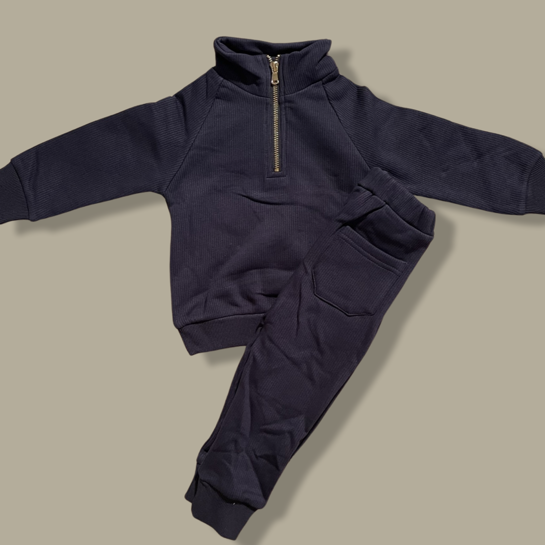 Basic Ribbed Fleece Lined Jogger Set