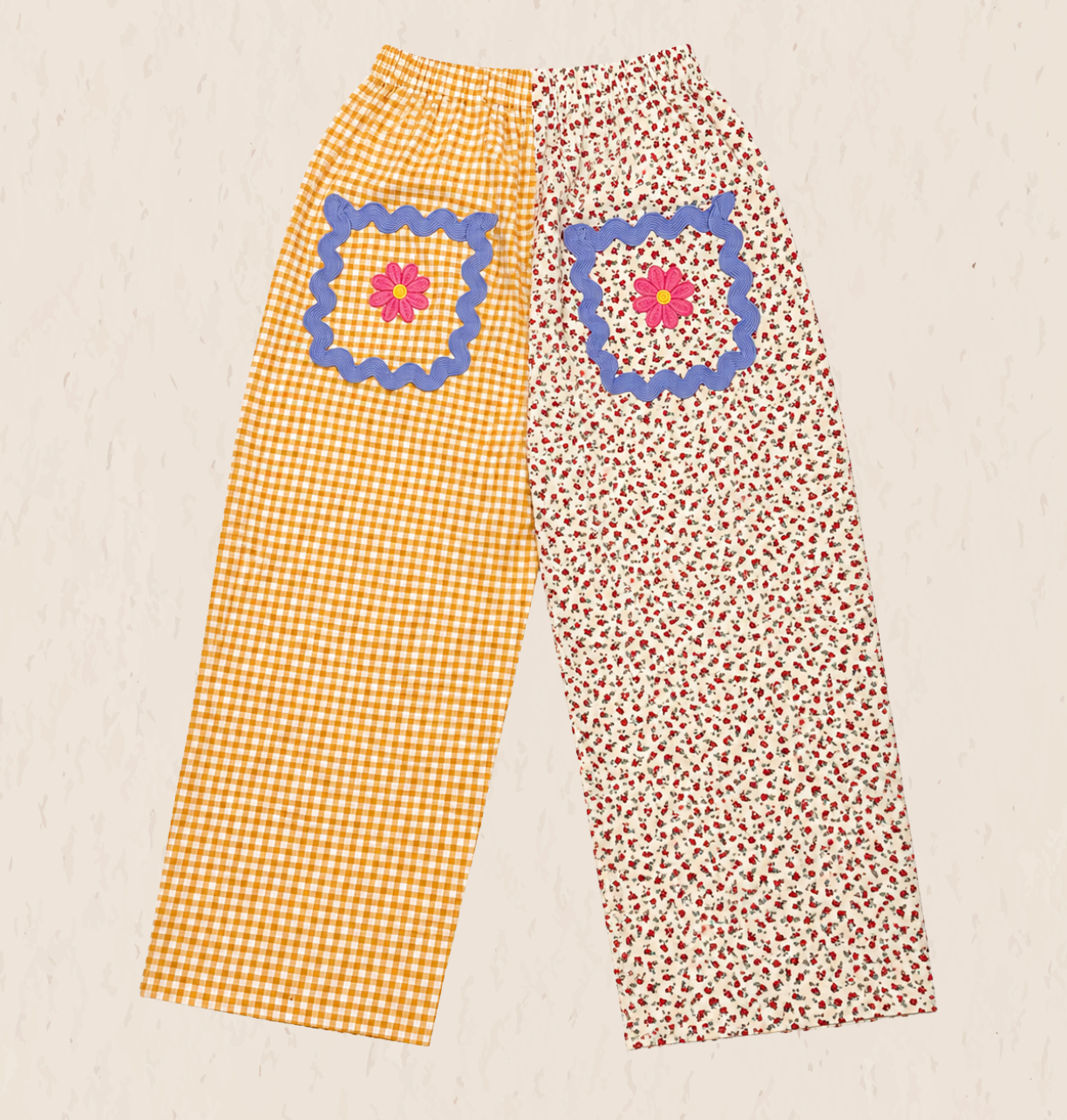 Gingham split yellow and floral oversized pants 100% cotton *PREORDER*