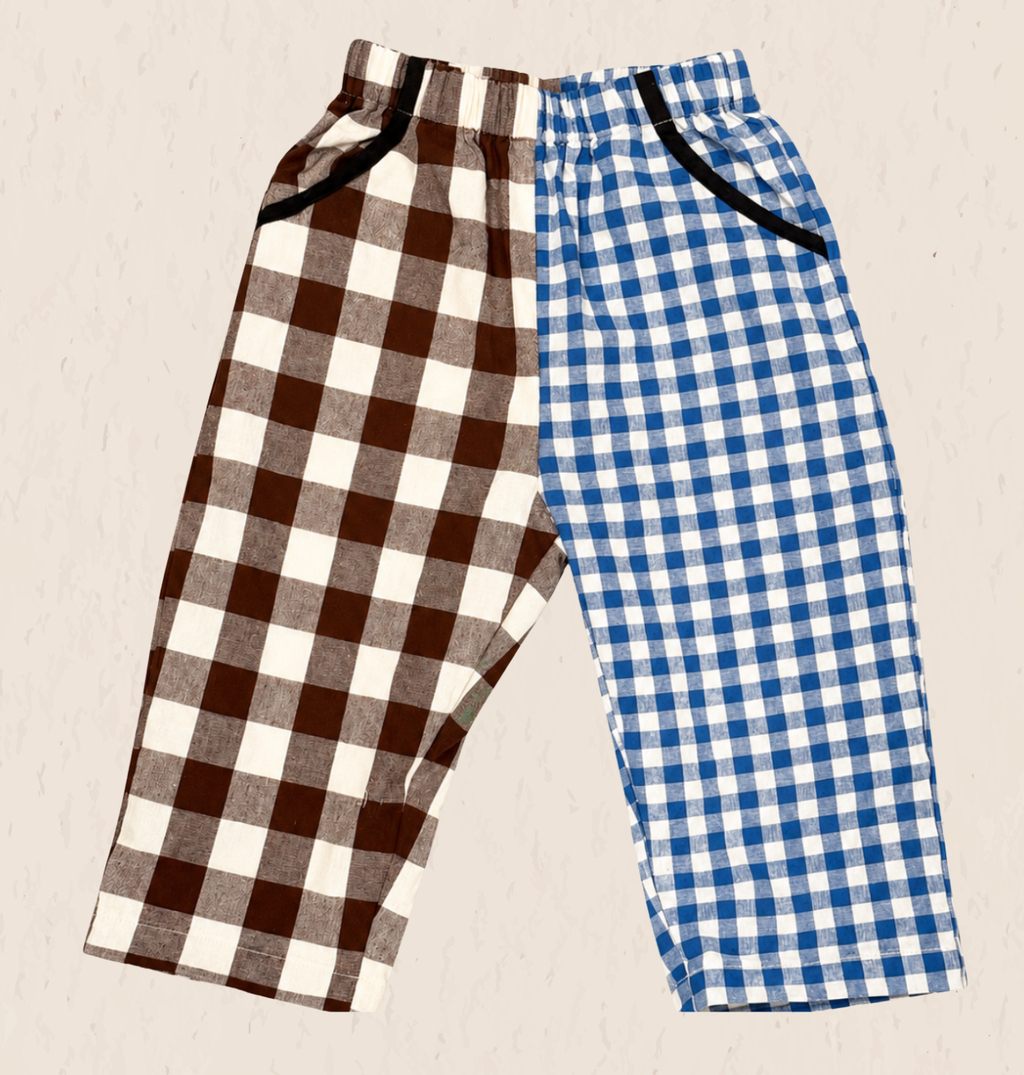 Gingham split brown and blue oversized pants 100% cotton relaxed *PREORDER*