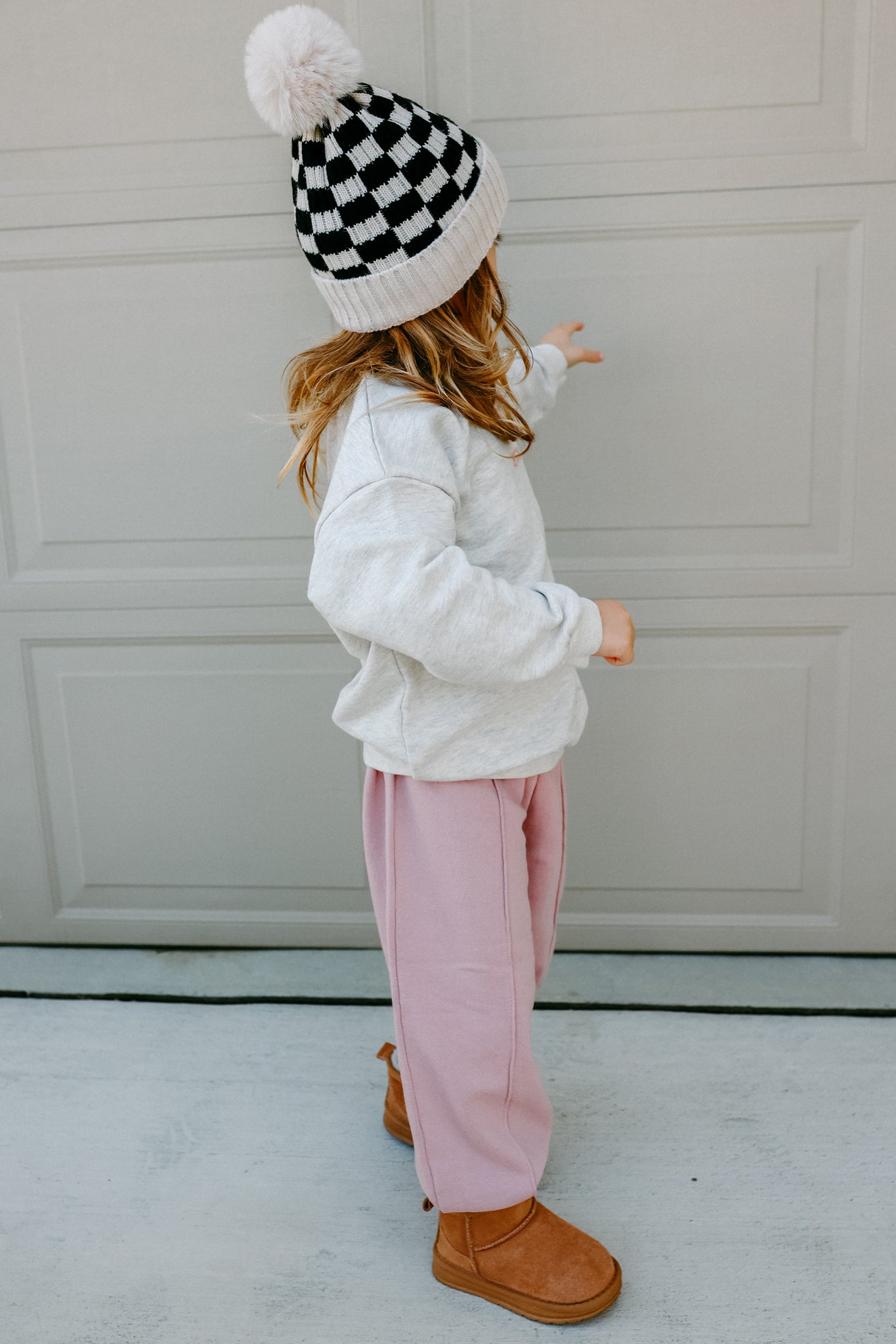 Checkered Puff Ball Beanie
