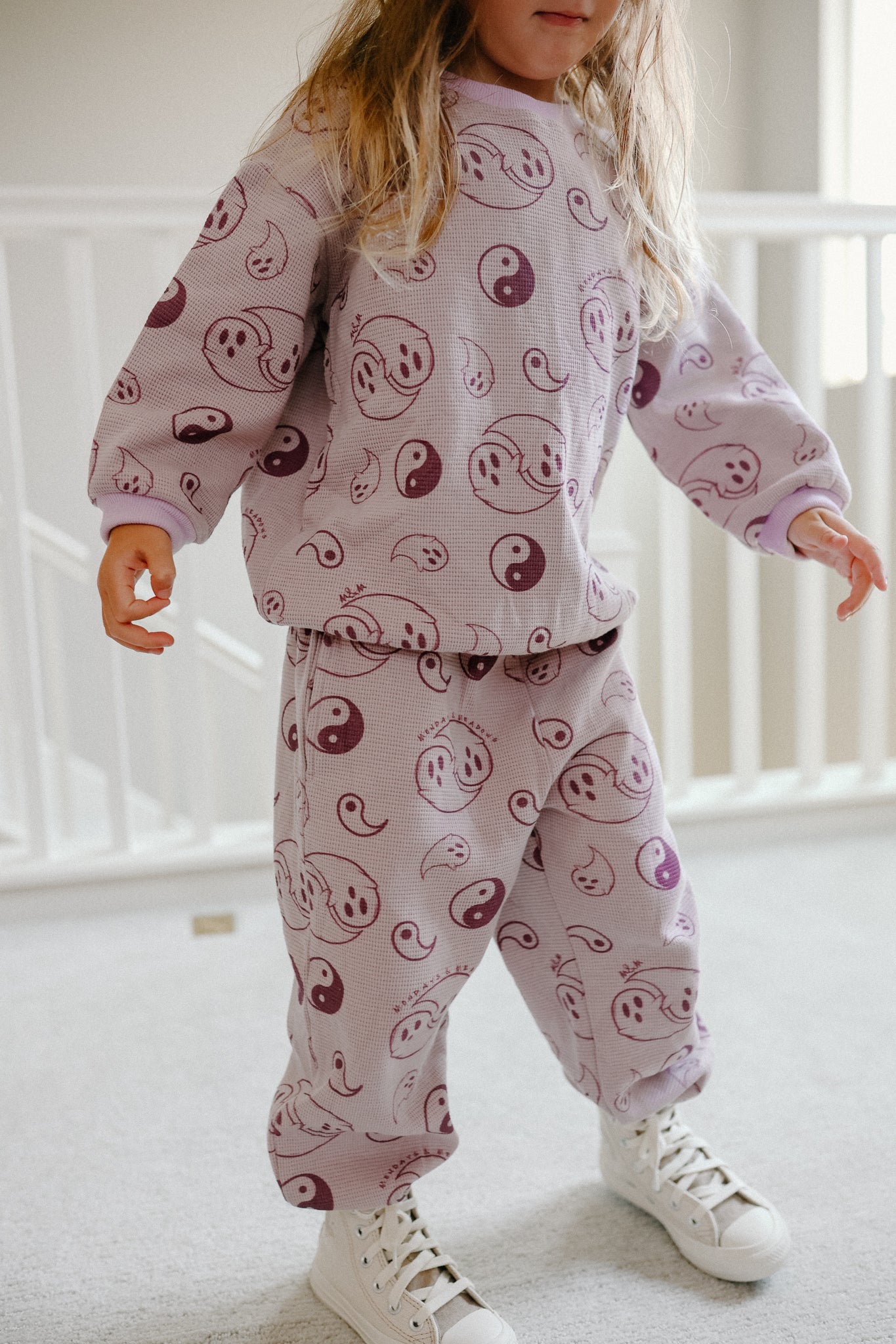 Halloween Yin Yang Ghosts Purple Waffle Cotton Set