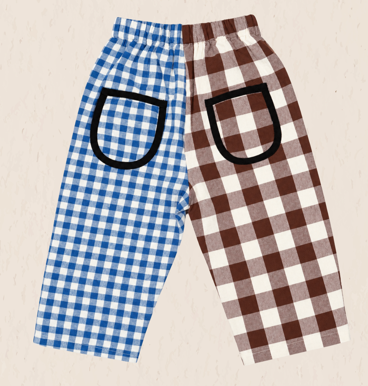 Gingham split brown and blue oversized pants 100% cotton relaxed *PREORDER*