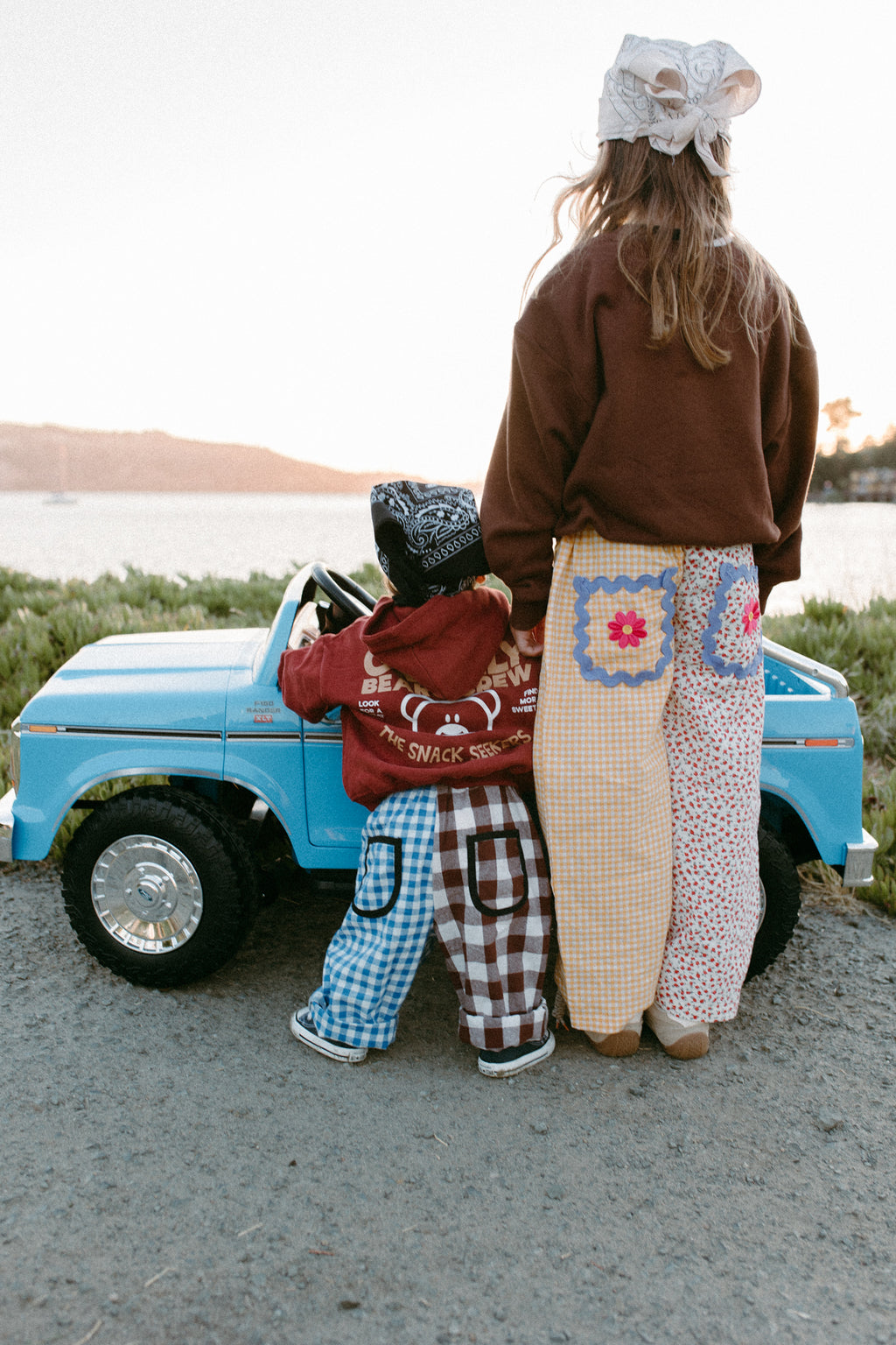 Gingham split brown and blue oversized pants 100% cotton relaxed *PREORDER*