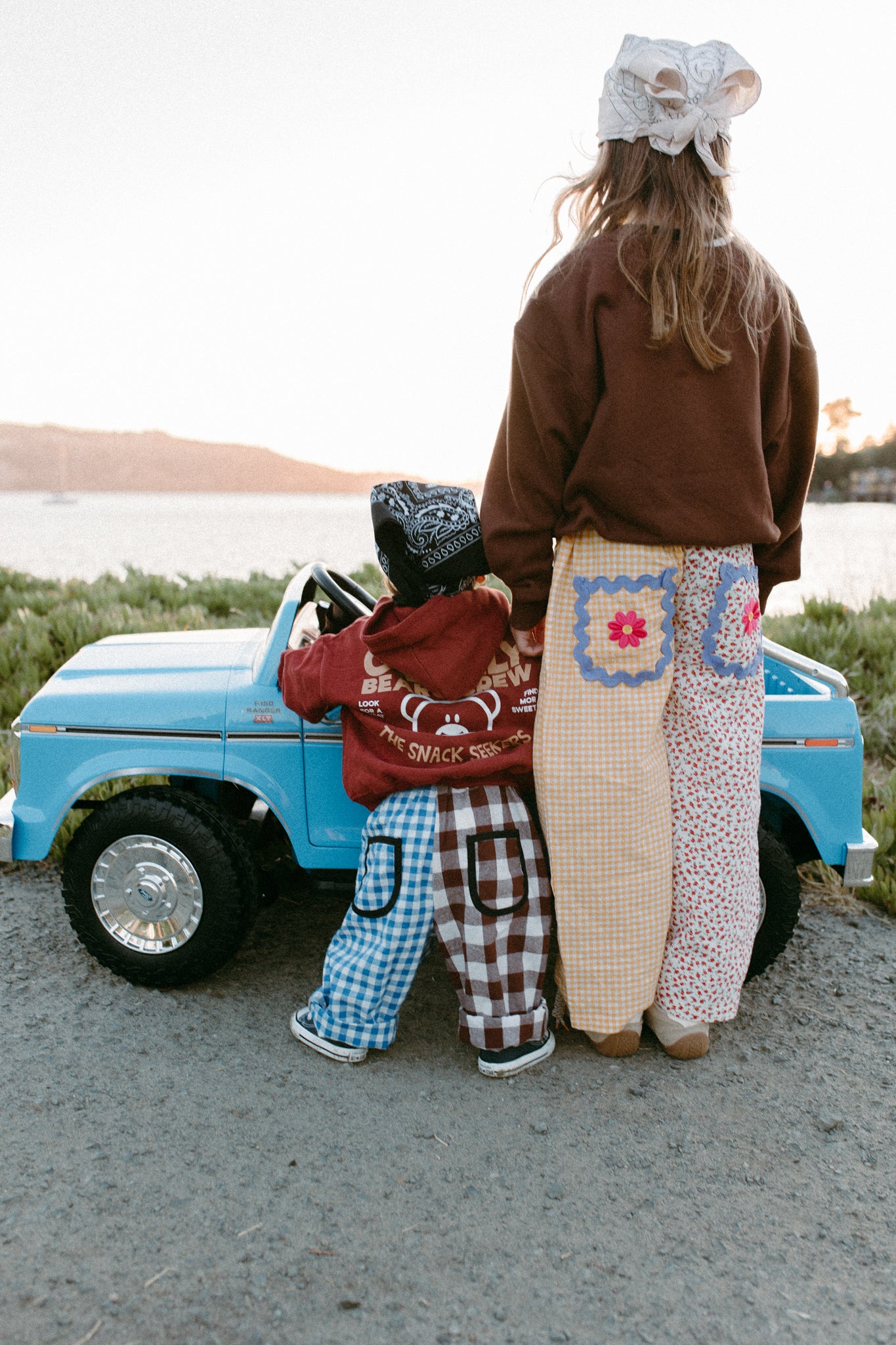 Gingham split brown and blue oversized pants 100% cotton relaxed *PREORDER*