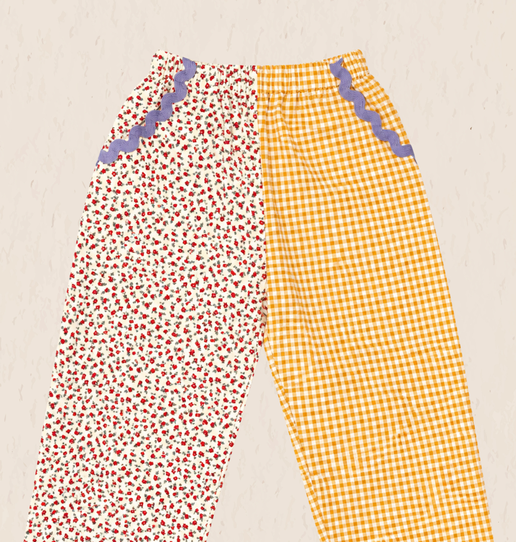 Gingham split yellow and floral oversized pants 100% cotton *PREORDER*