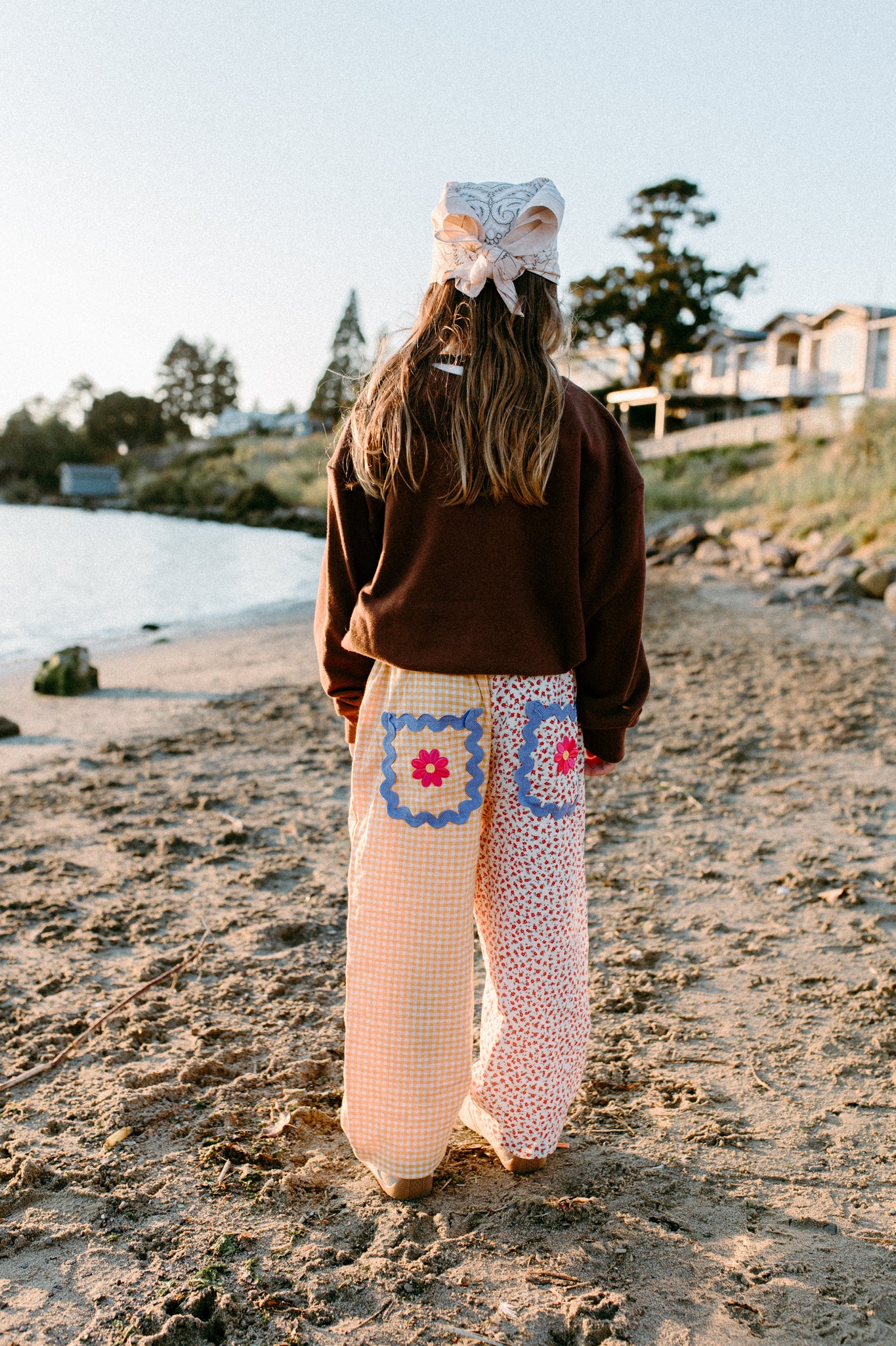 Gingham split yellow and floral oversized pants 100% cotton *PREORDER*