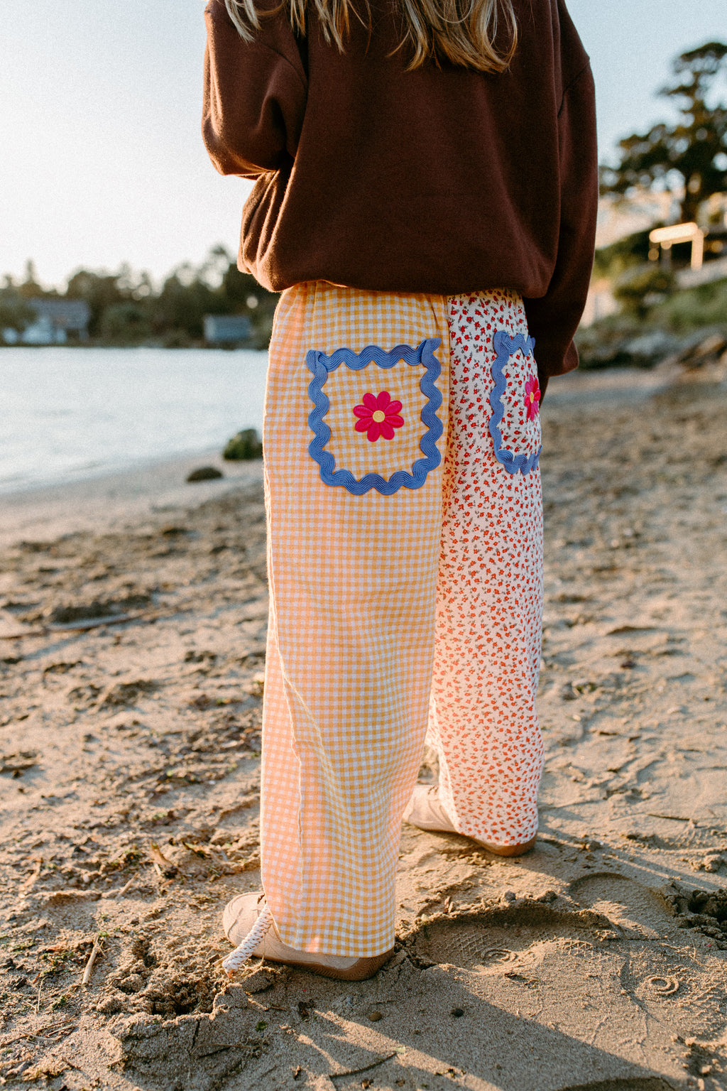 Gingham split yellow and floral oversized pants 100% cotton *PREORDER*