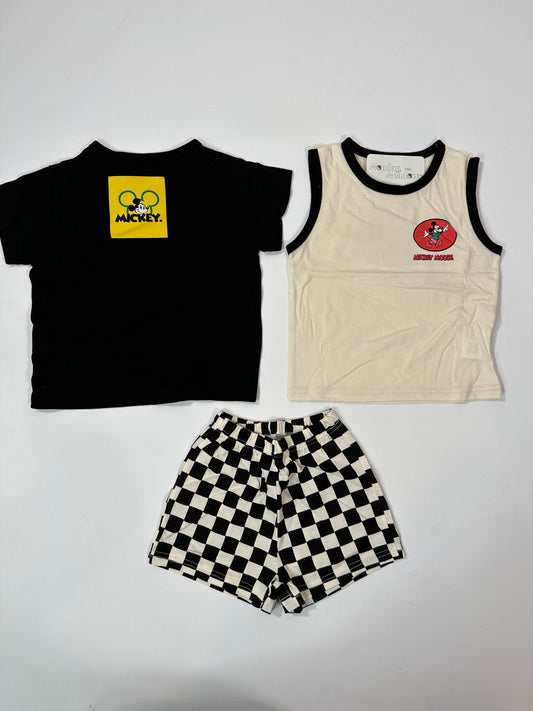 Mickey Checkered Shorts, Tank, and Tshirt 3 piece Set