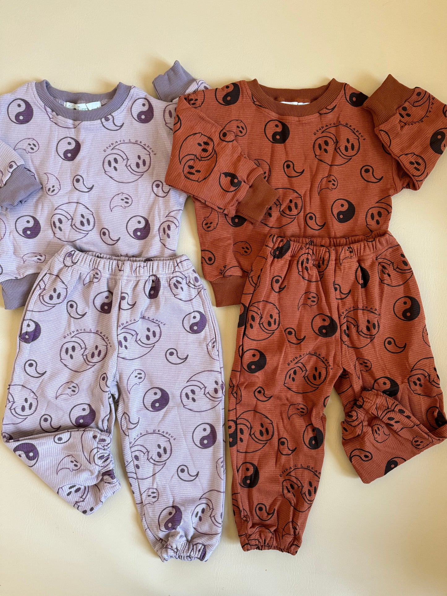 Halloween Yin Yang Ghosts Rust Waffle Cotton Set