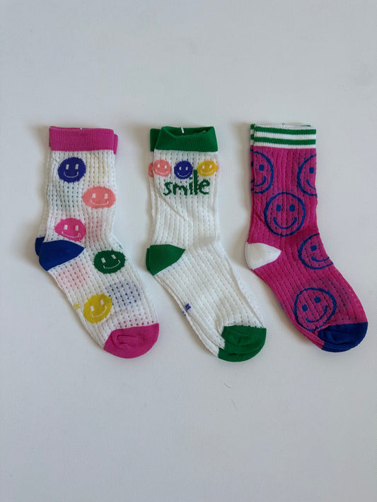 Smiley Perforated Summer Socks (3 pairs)