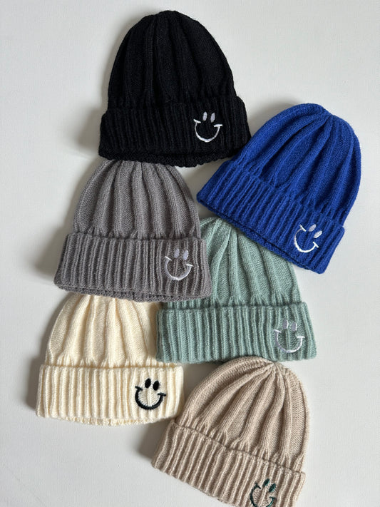 Embroidered Simple Smiley Beanie