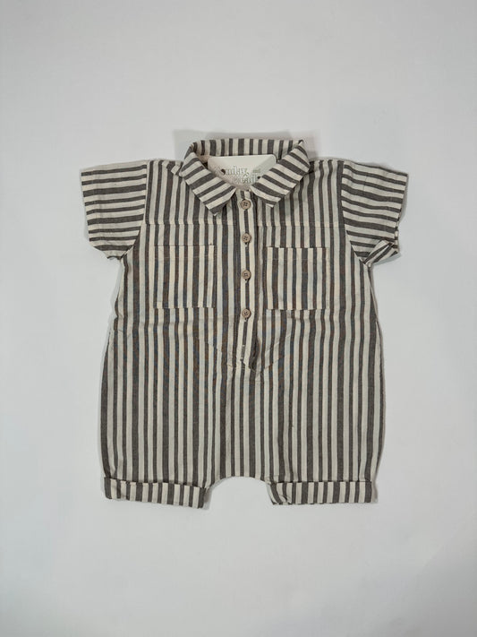 Striped Collared Baby Boy Jumpsuit