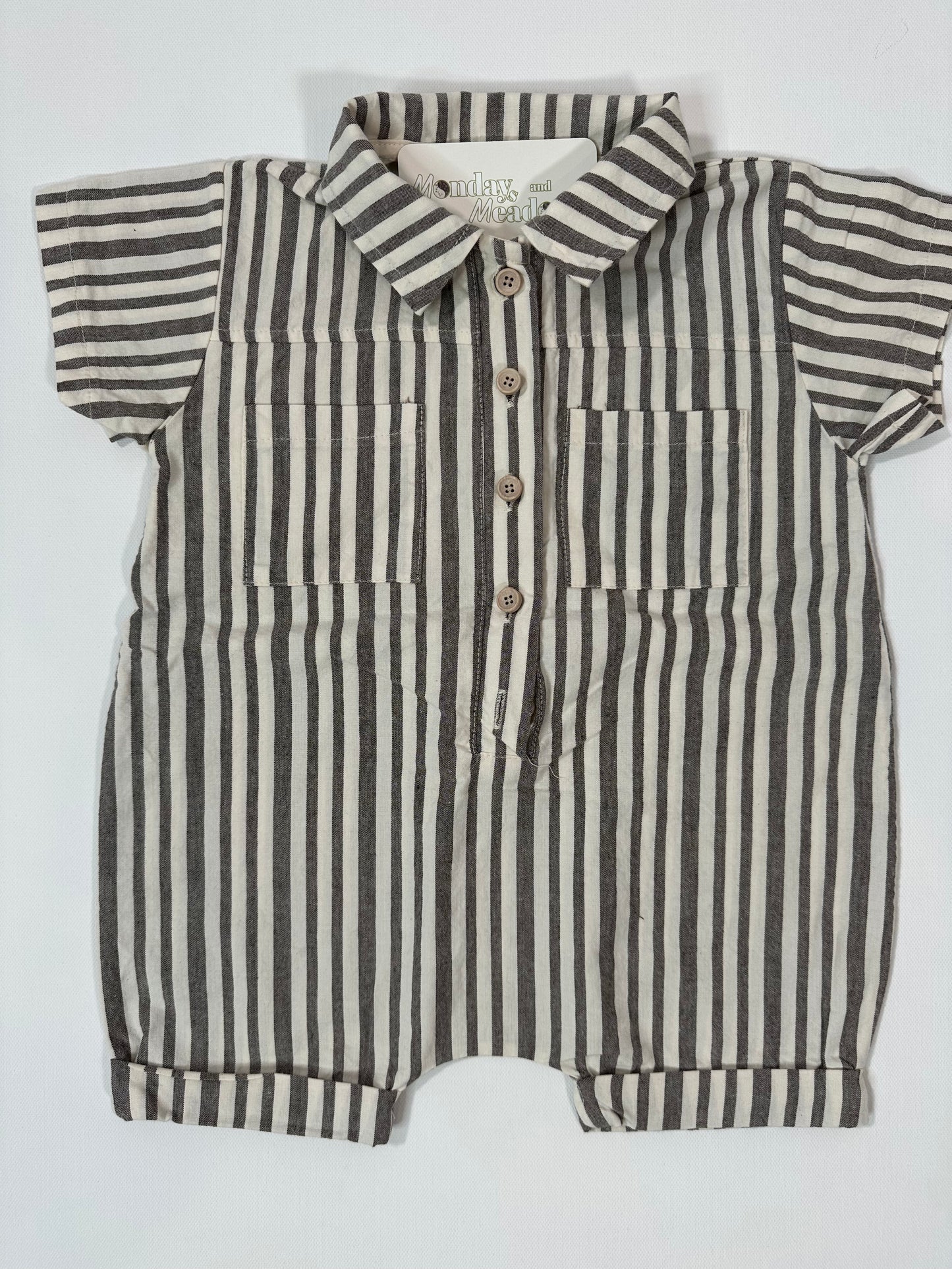 Striped Collared Baby Boy Jumpsuit