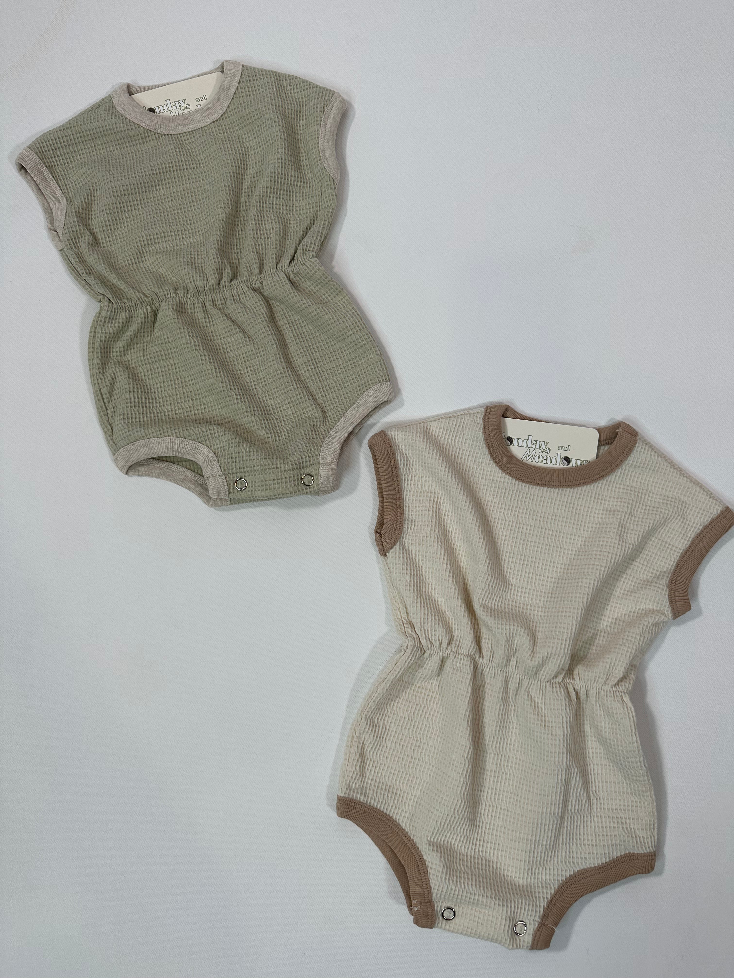 Waffle Cinched Waist Baby Romper