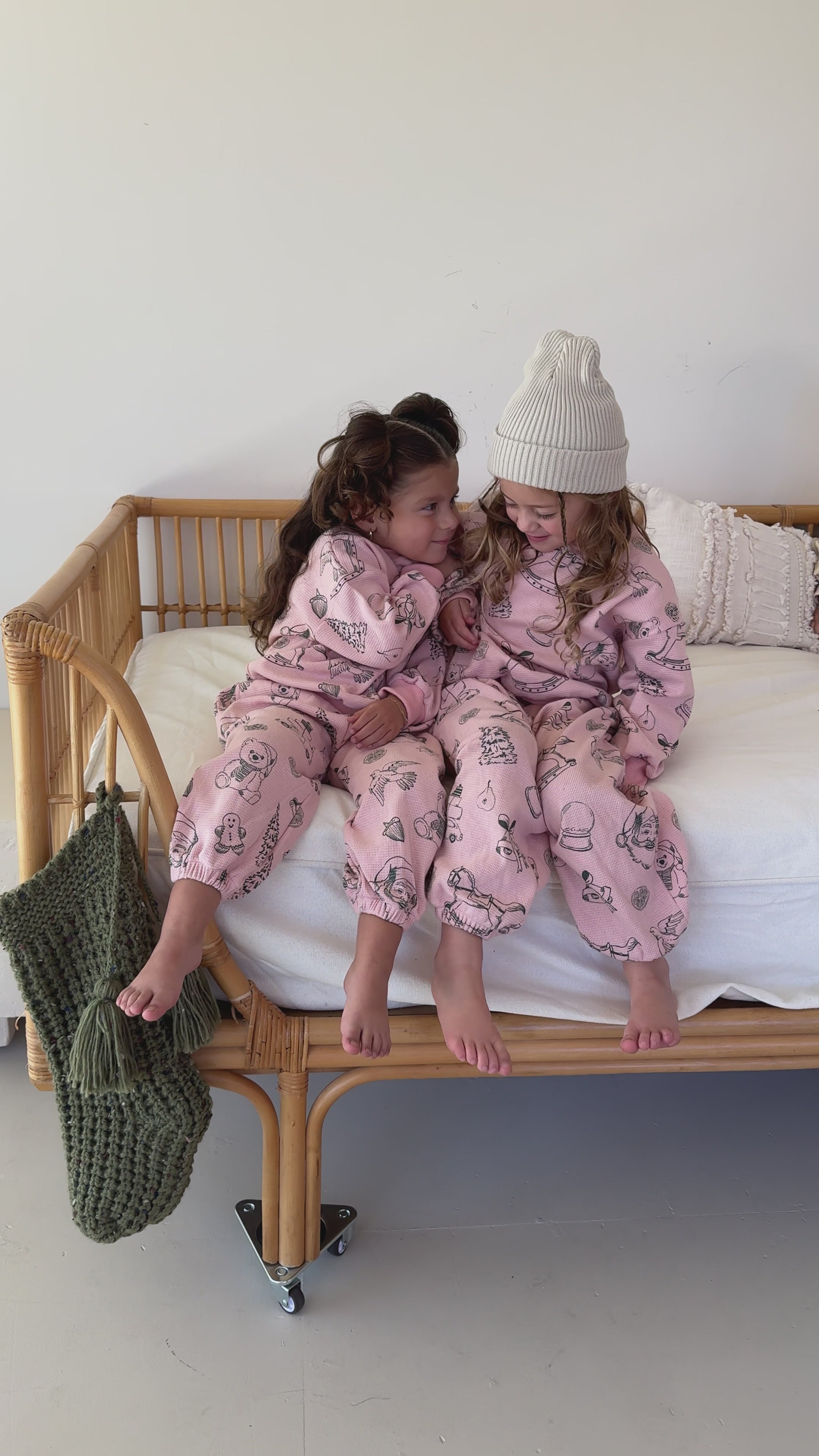 Pink WHIMSICAL Holiday Waffle Set *100% Cotton*