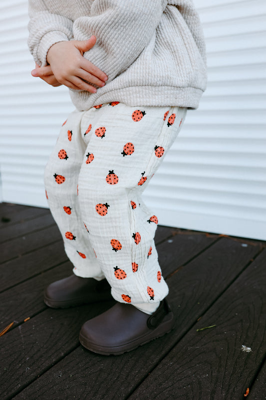 Ladybugs & Gingham Muslin Gauze Pants