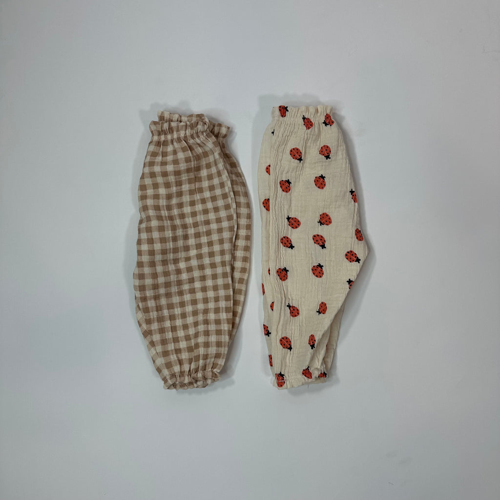 Ladybugs & Gingham Muslin Gauze Pants
