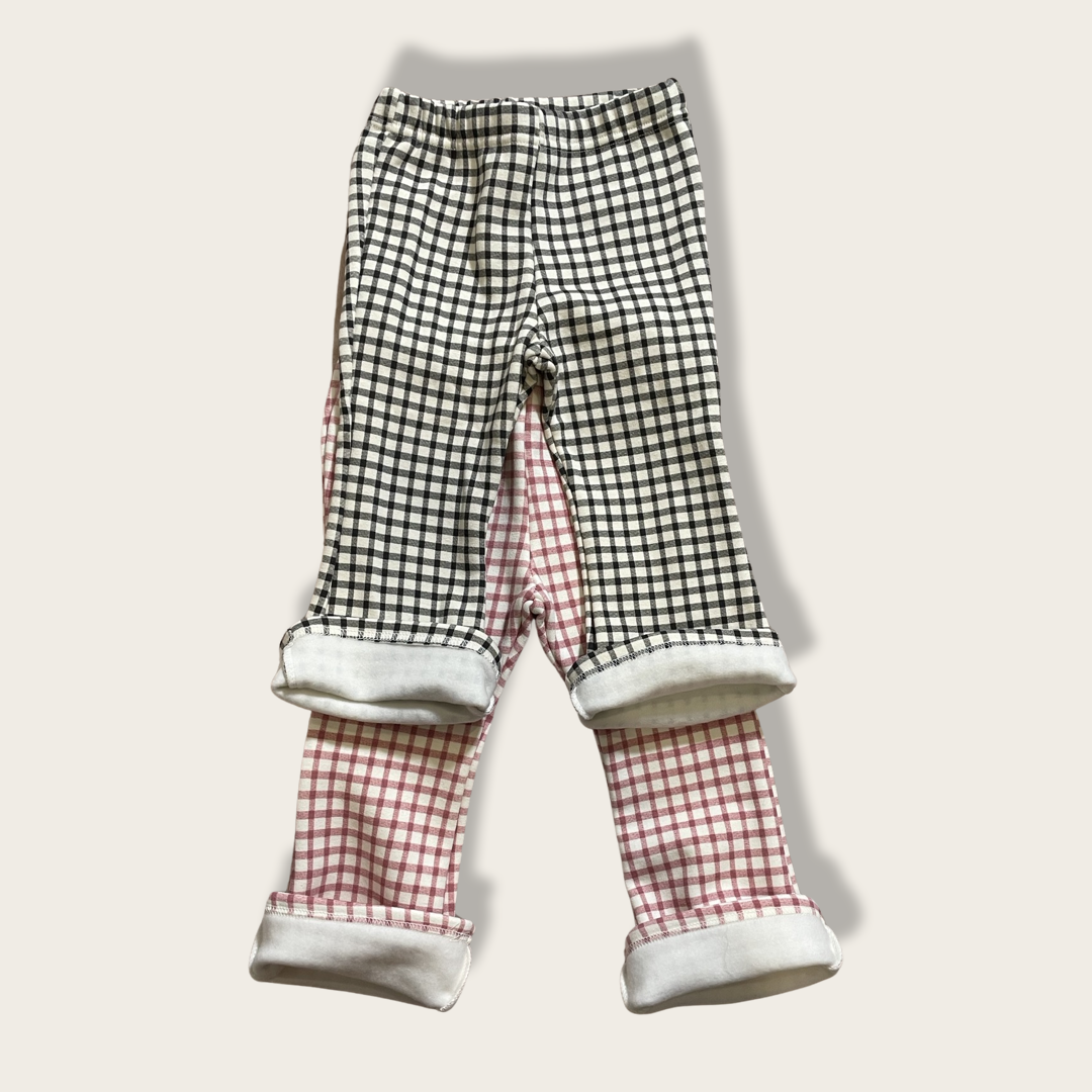 Flared Gingham Fleece Lined Pants