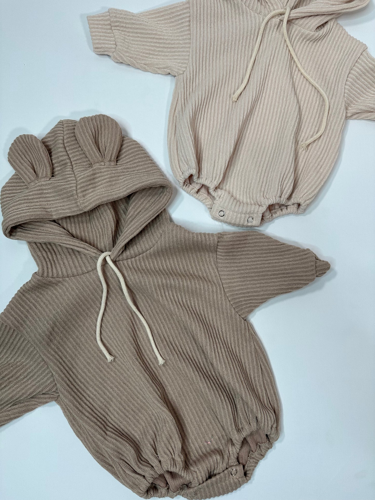 Ribbed Bear Ears Hoodie Romper