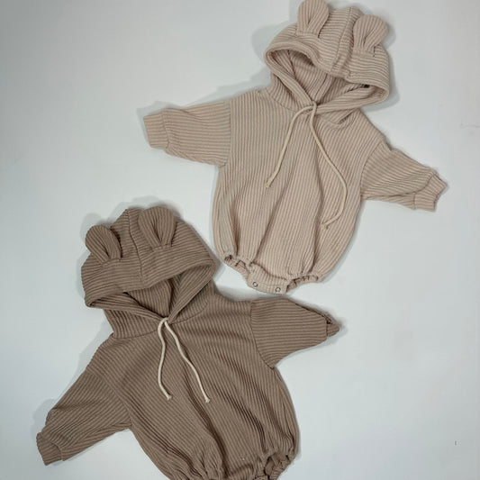 Ribbed Bear Ears Hoodie Romper