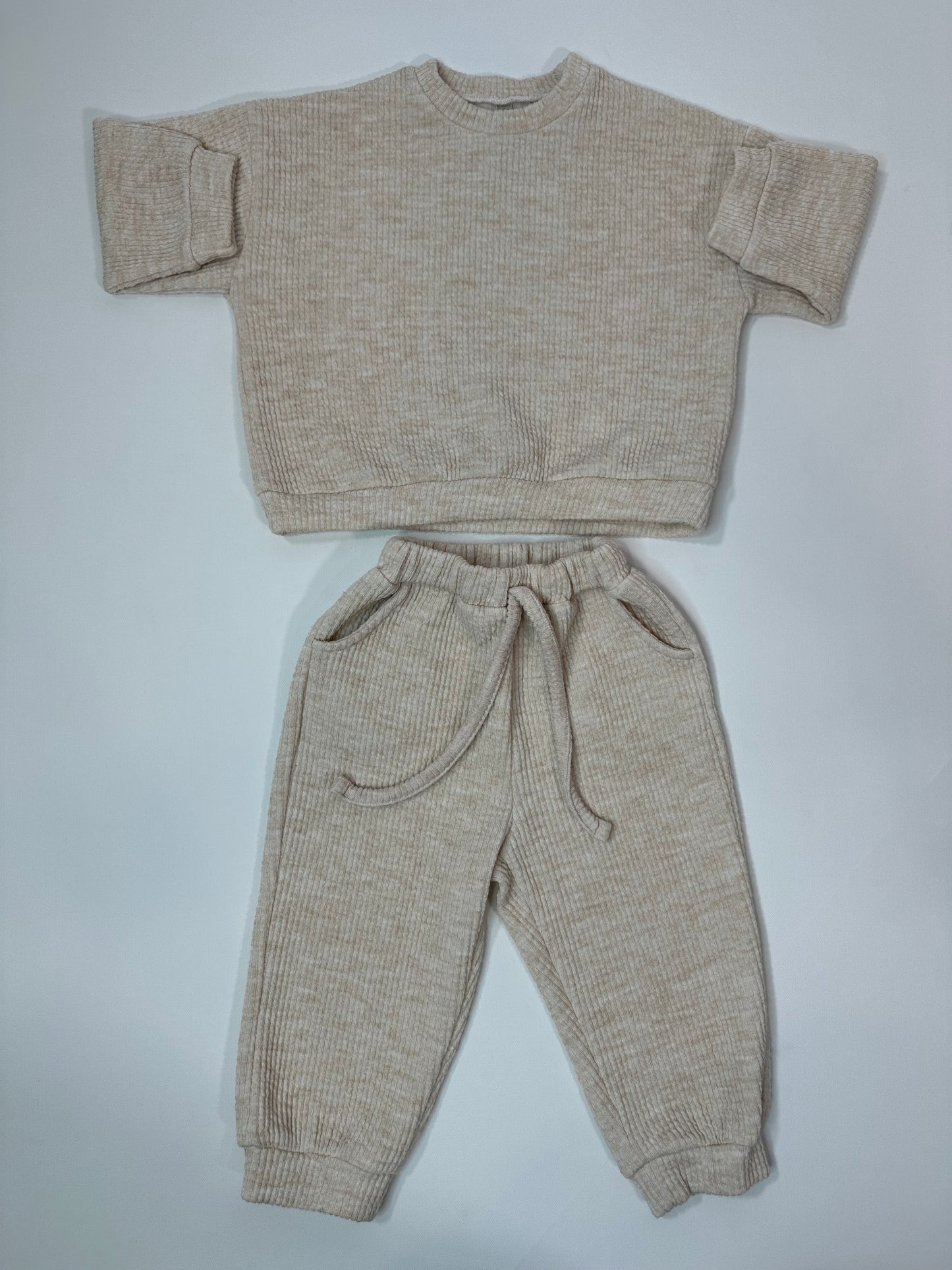 Ribbed Waffle Set - Neutral Sweatshirt and Joggers