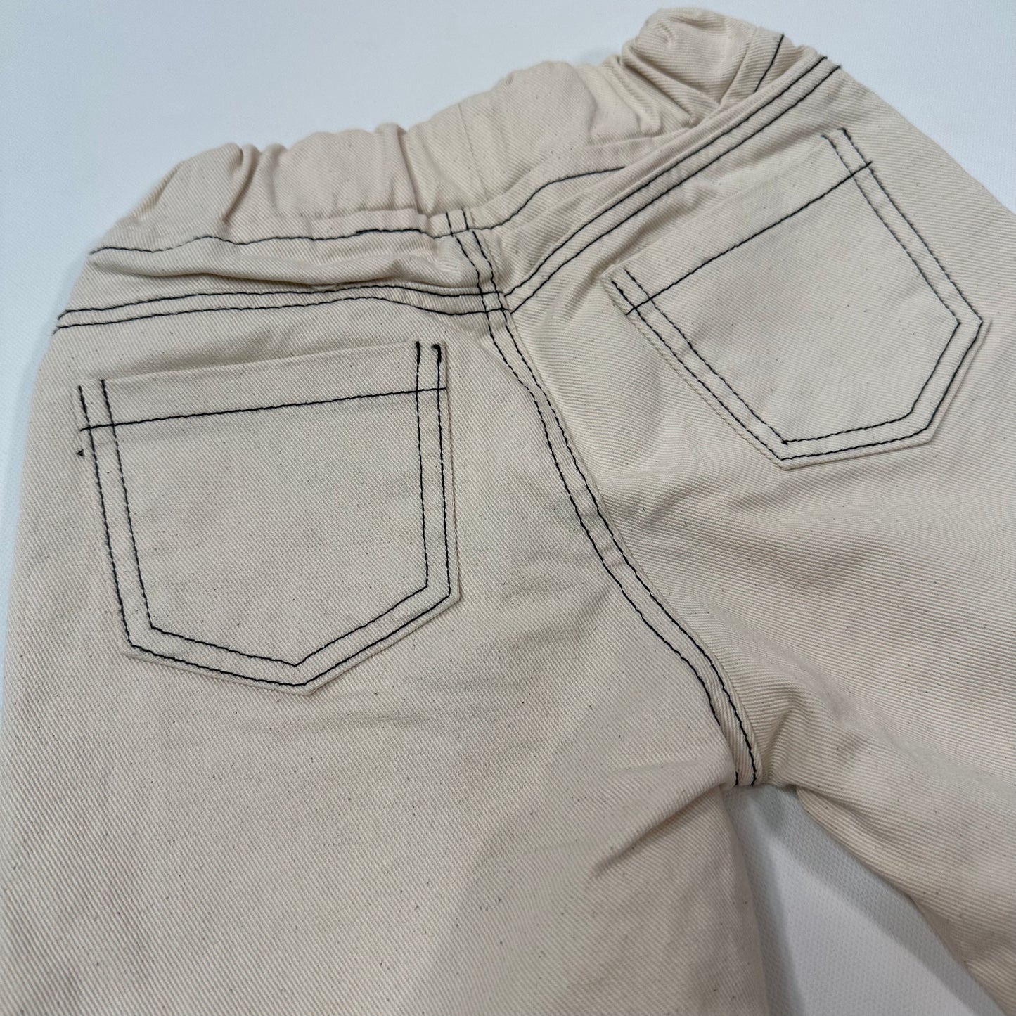 Cream w/ Black Stitch Wide Leg Jeans