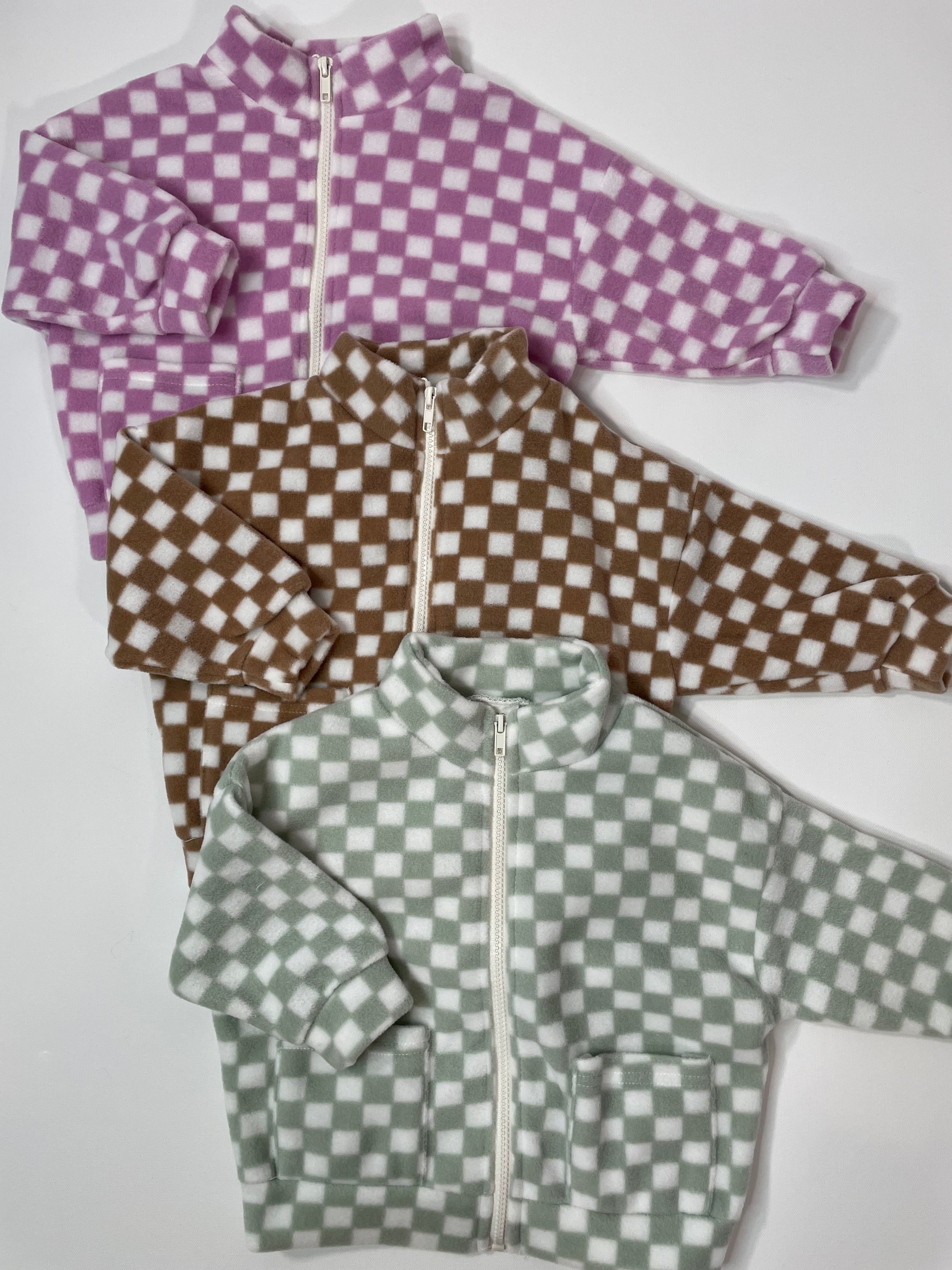 Checkered Fleece Zip Up Jacket