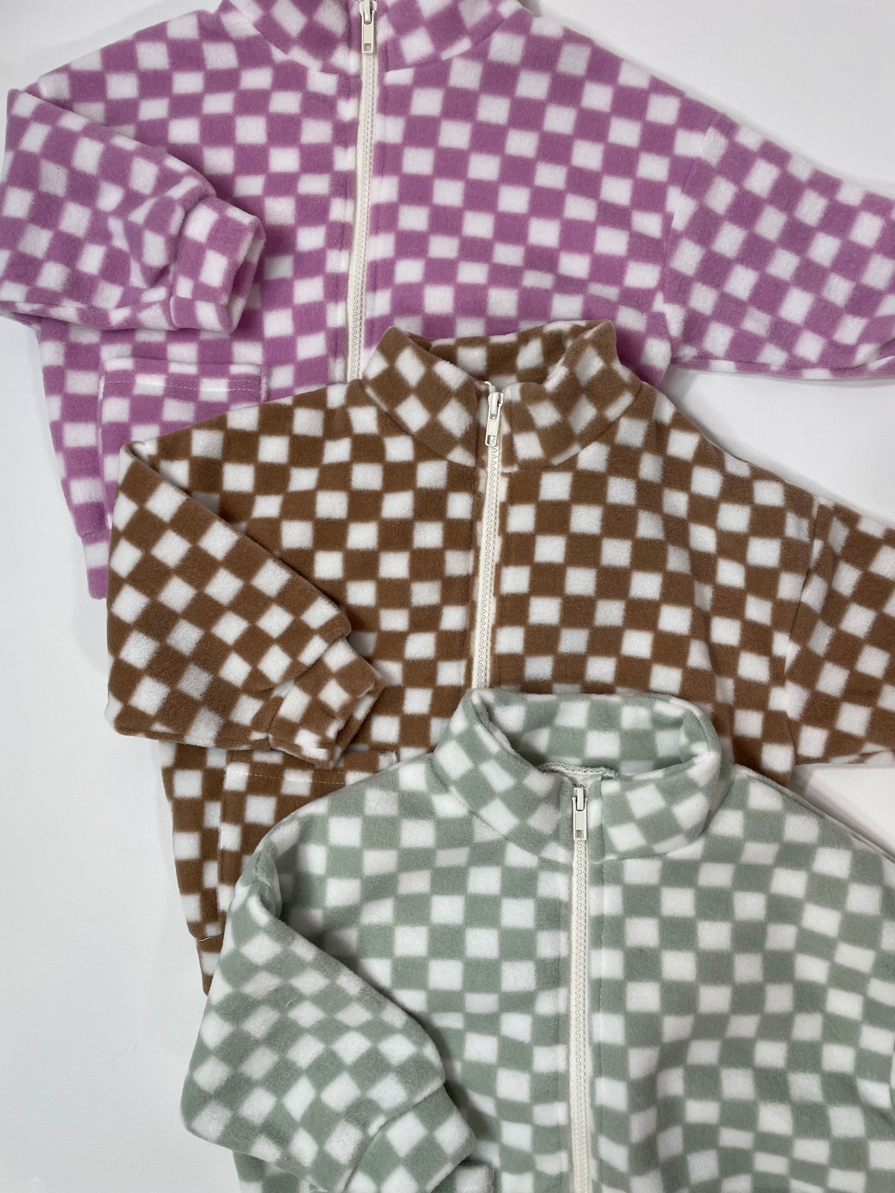 Checkered Fleece Zip Up Jacket