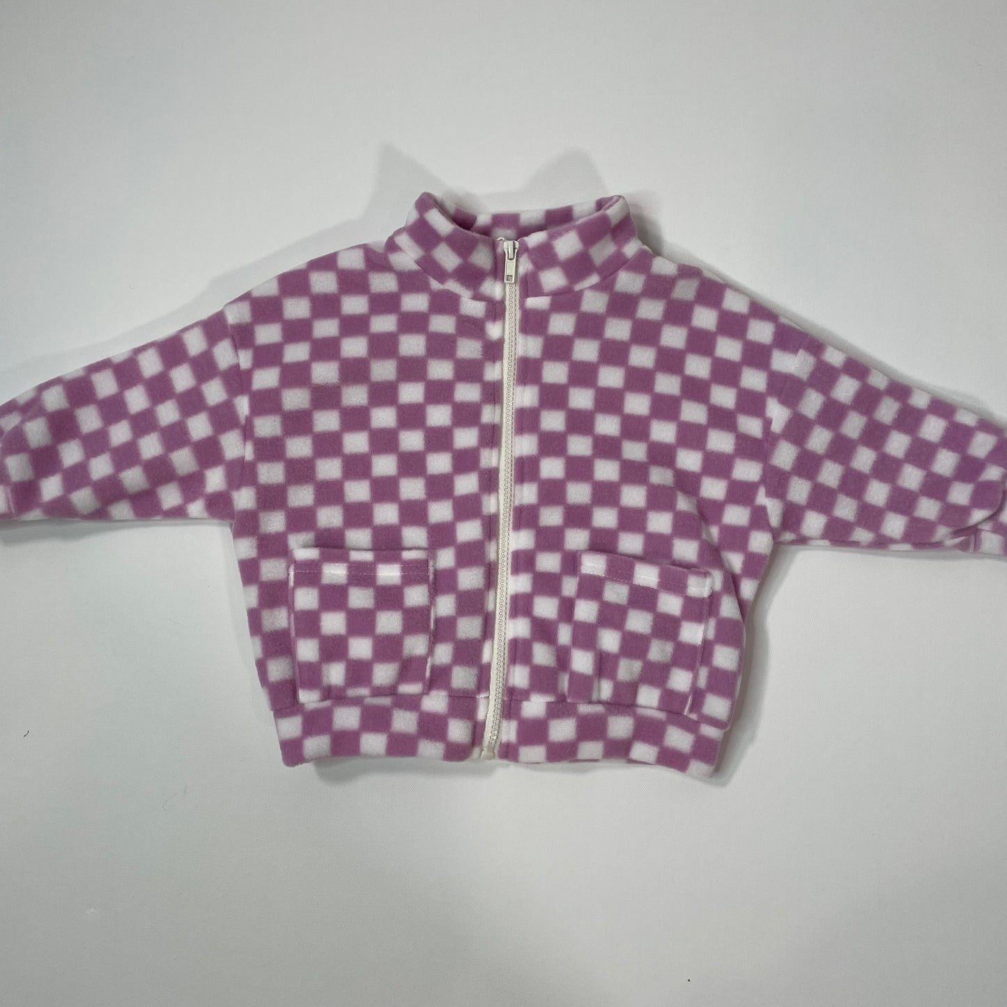 Checkered Fleece Zip Up Jacket