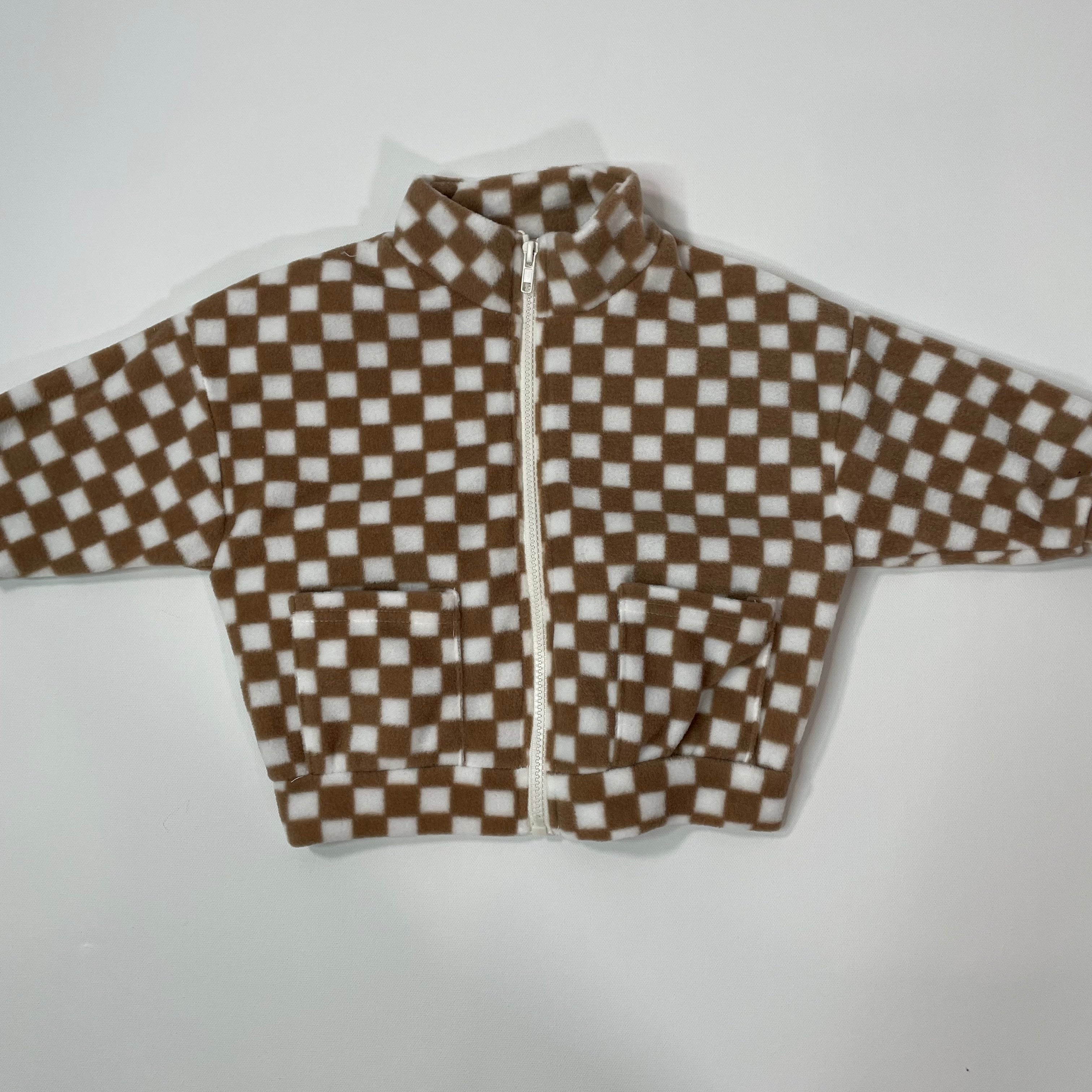 Checkered Fleece Zip Up Jacket