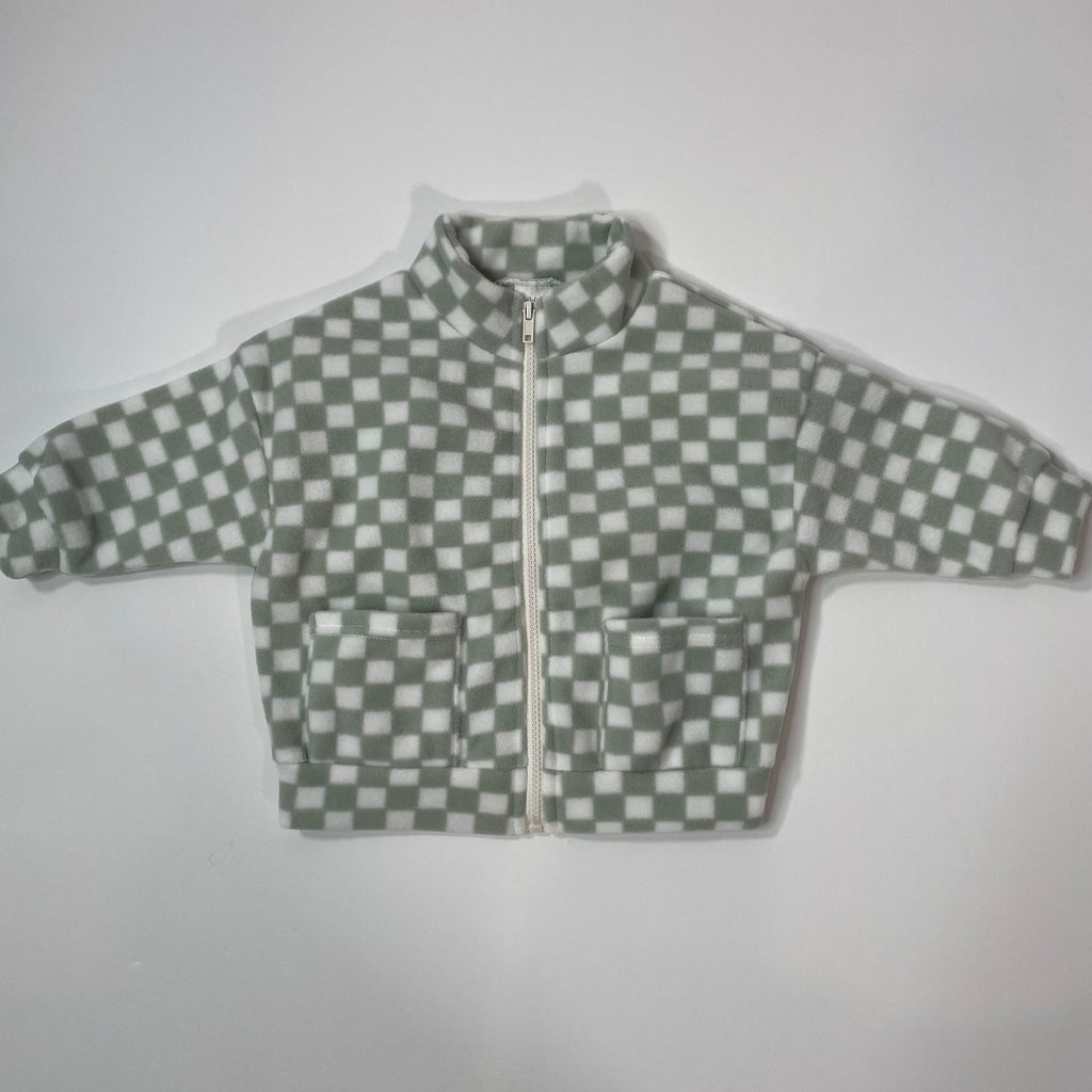 Checkered Fleece Zip Up Jacket