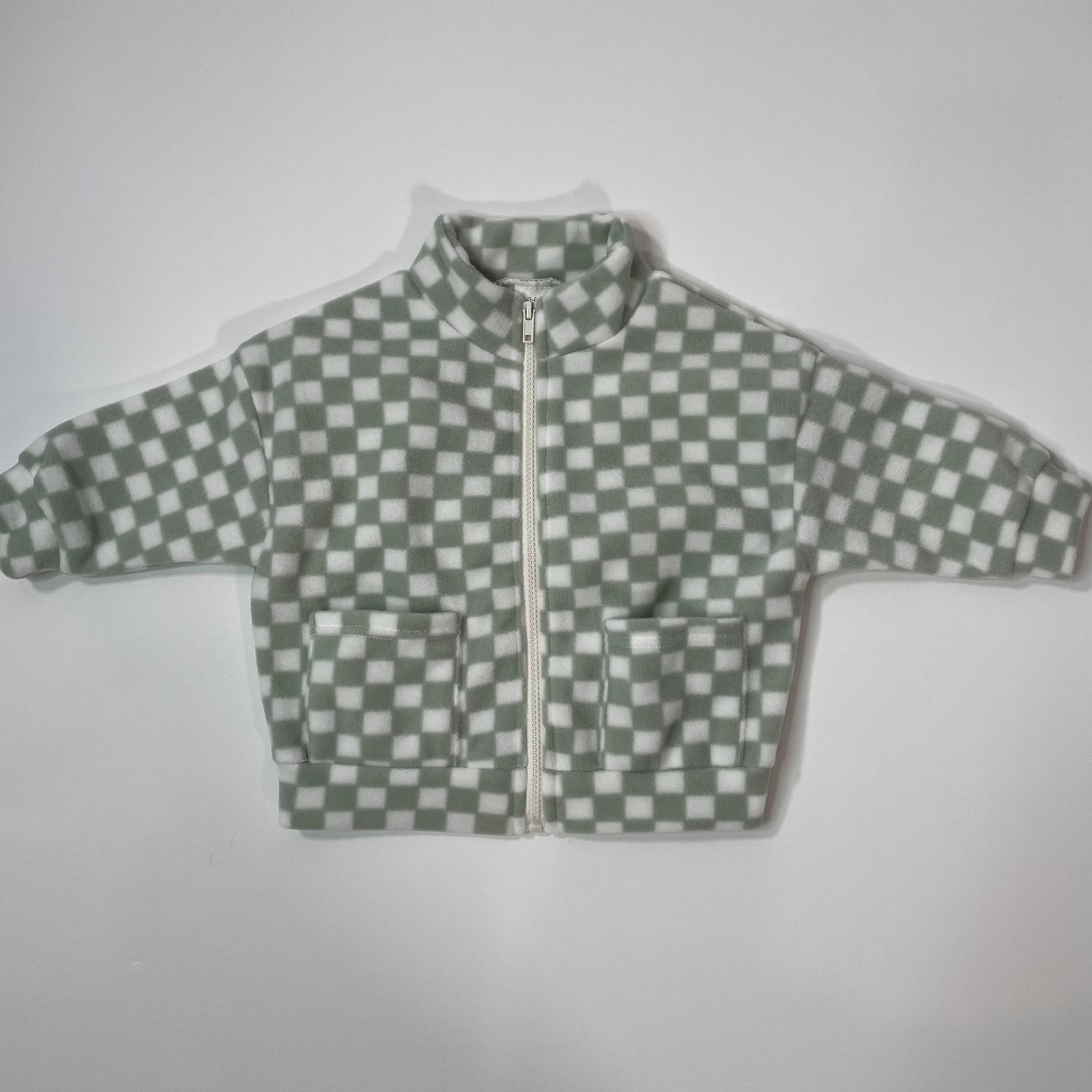 Checkered Fleece Zip Up Jacket