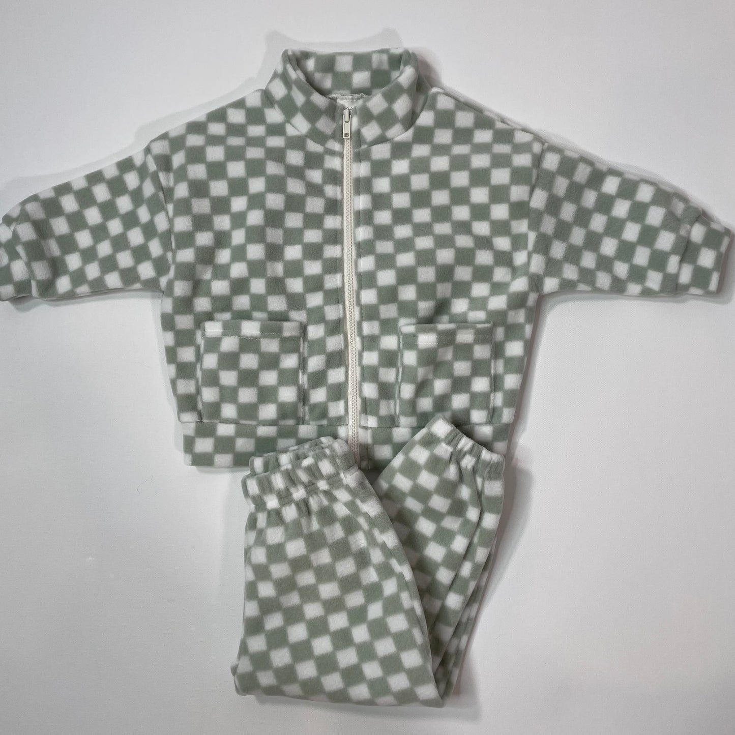 Checkered Fleece Zip Up Jacket