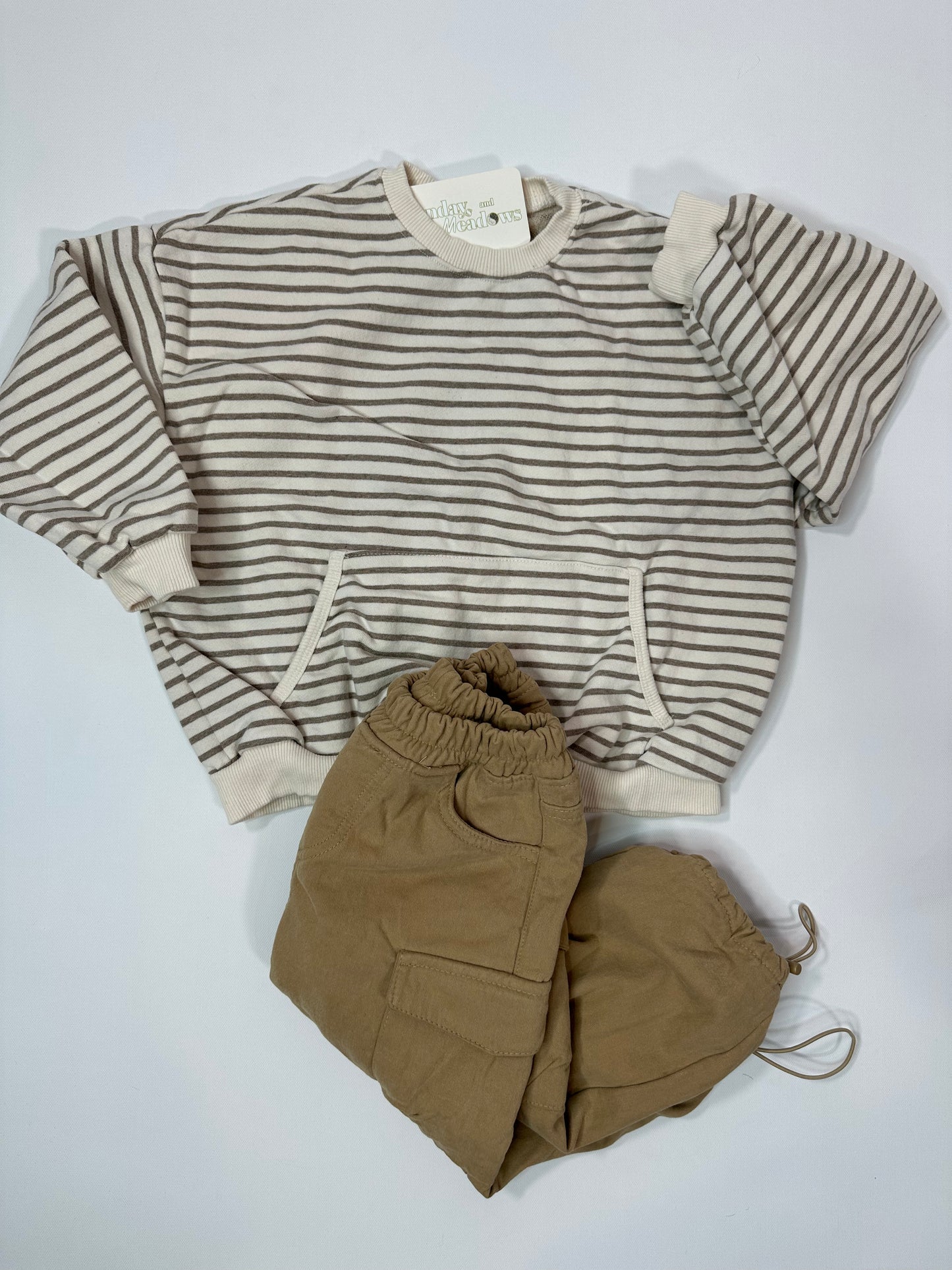 Striped Neutral Pocket Sweatshirt OVERSIZED