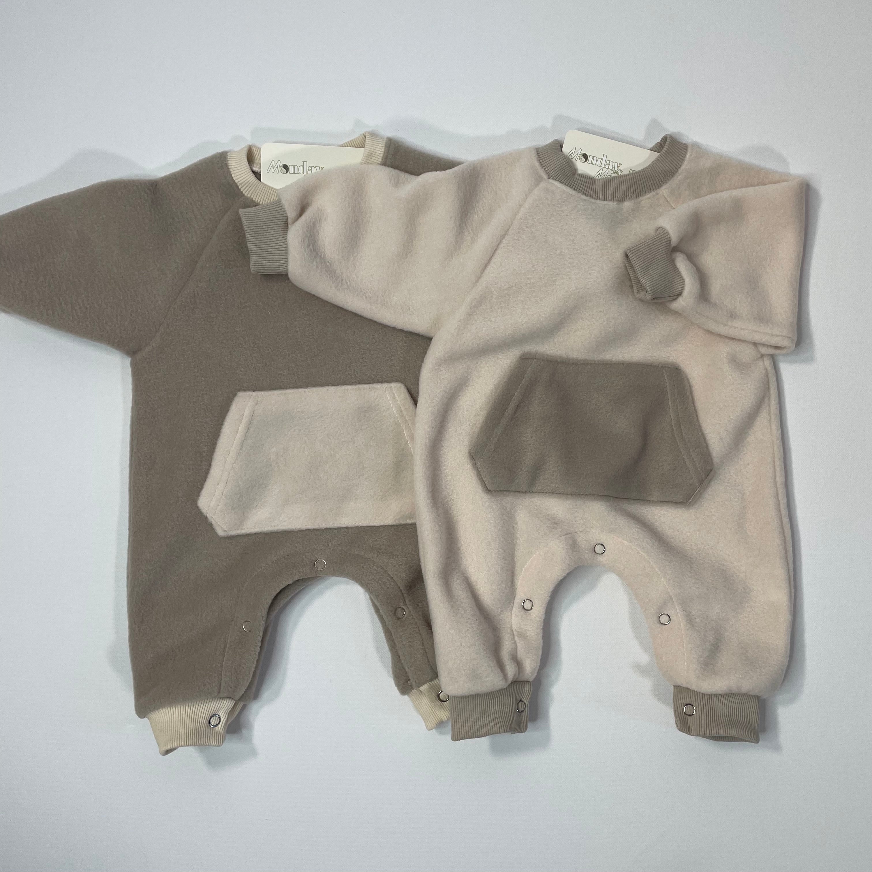 Neutral Colorblock Fleece Jumpsuit