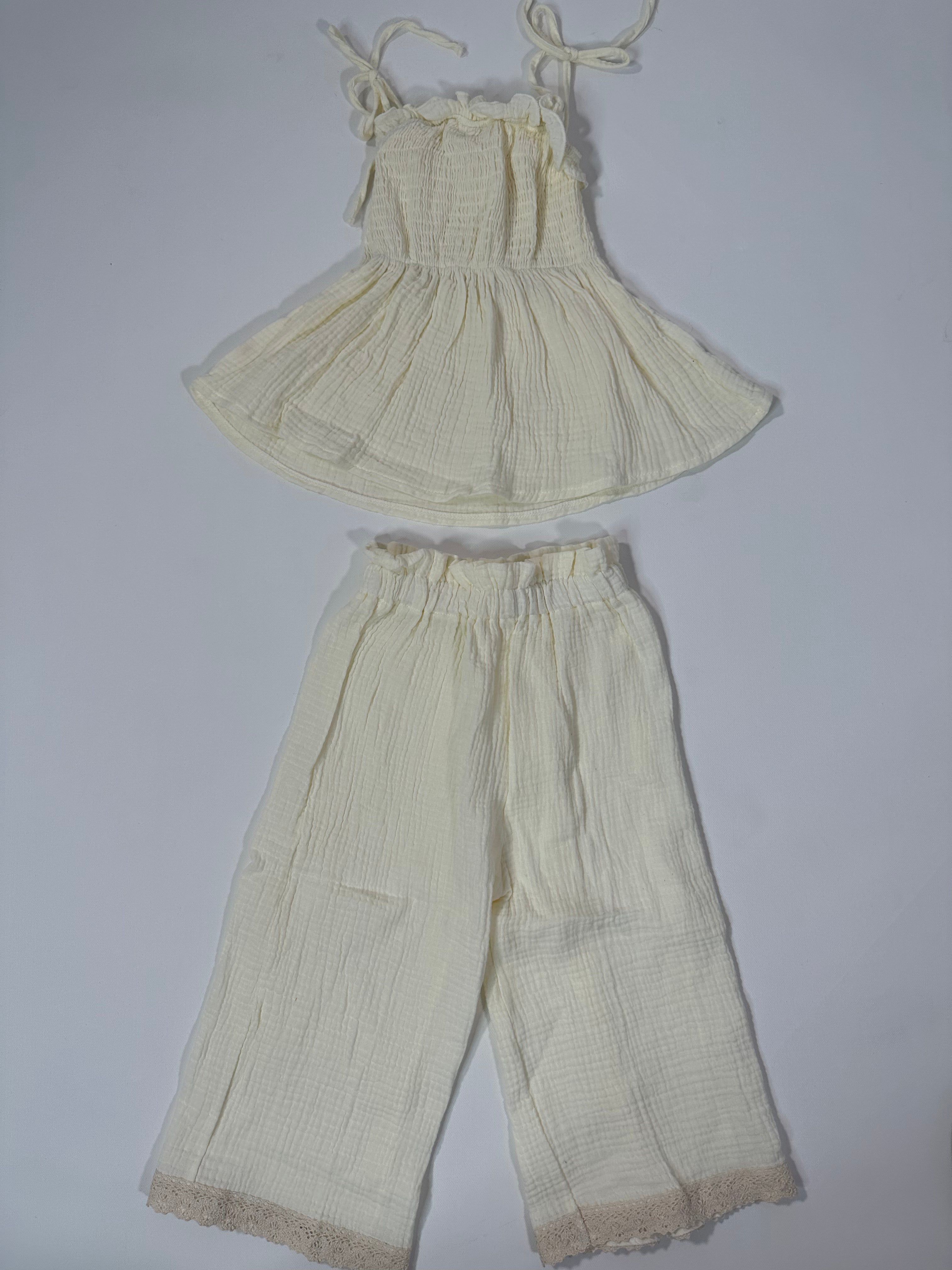 Smocked Top and Wide Leg Pants Set