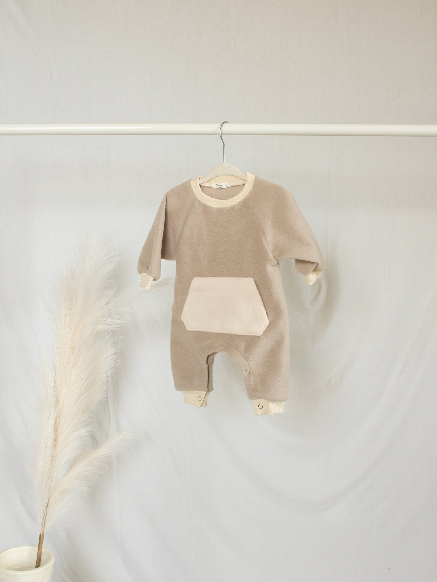 Neutral Colorblock Fleece Jumpsuit