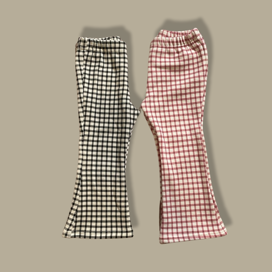 Flared Gingham Fleece Lined Pants