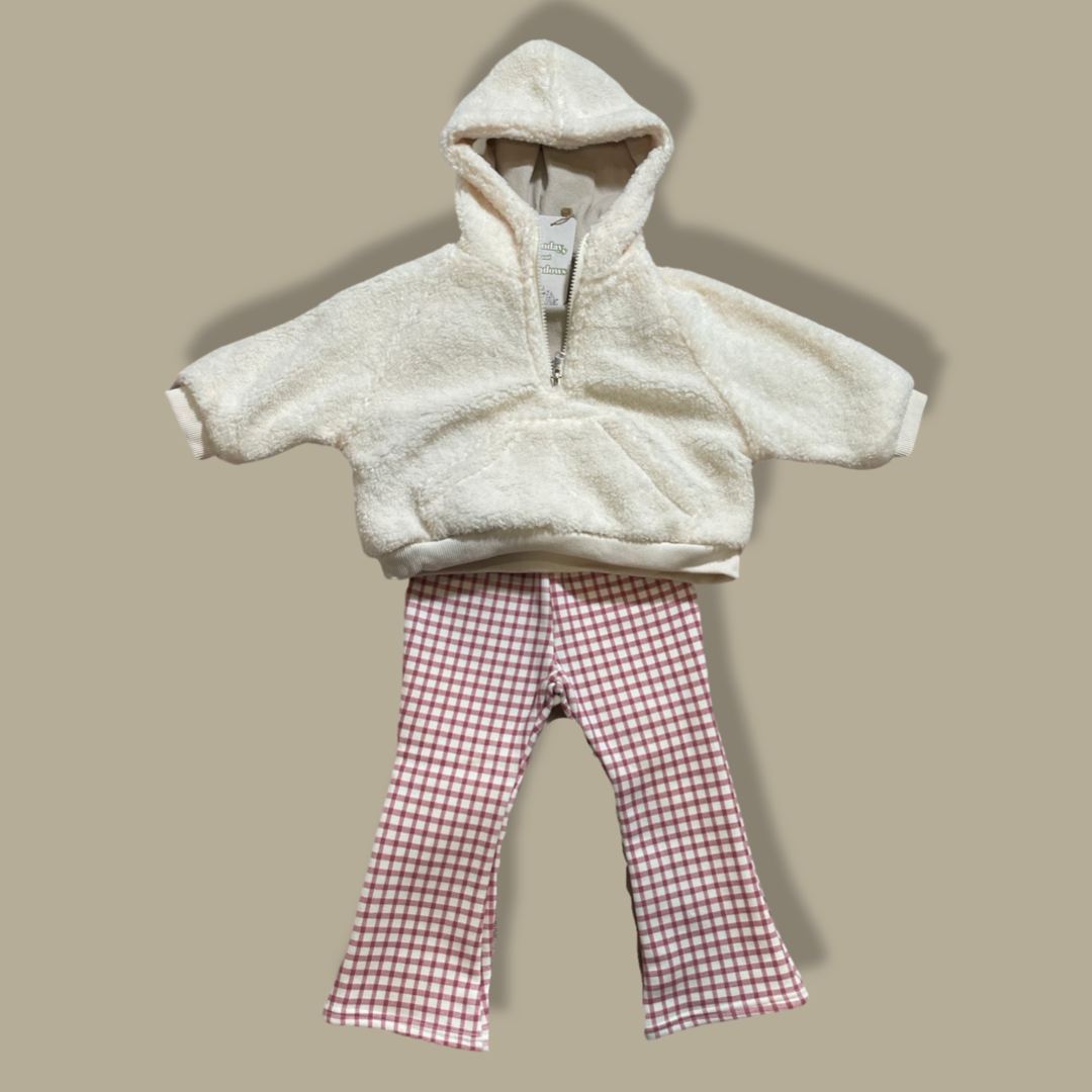 Flared Gingham Fleece Lined Pants