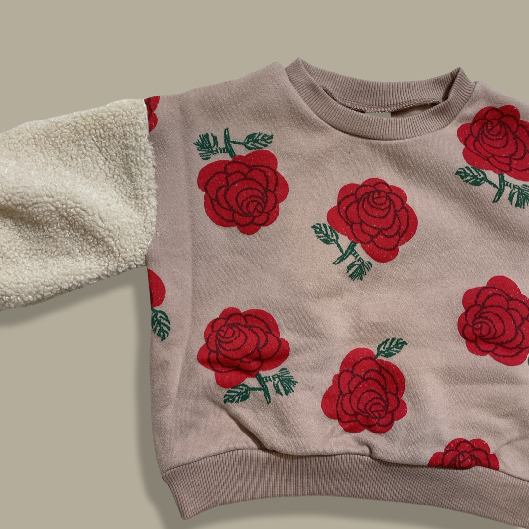 Roses Sherpa Sleeves Sweatshirt