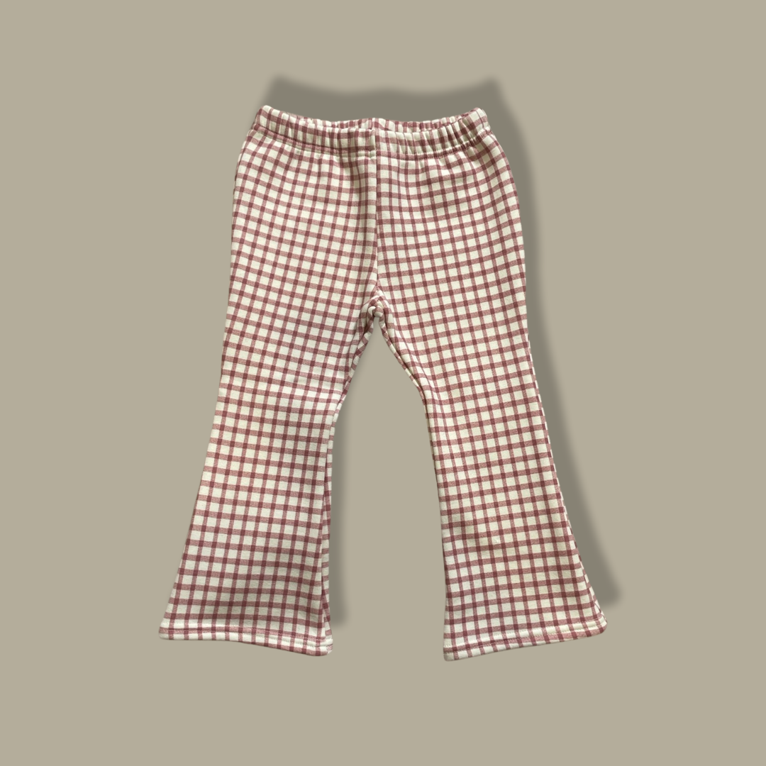 Flared Gingham Fleece Lined Pants