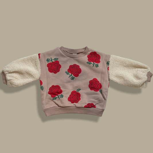 Roses Sherpa Sleeves Sweatshirt