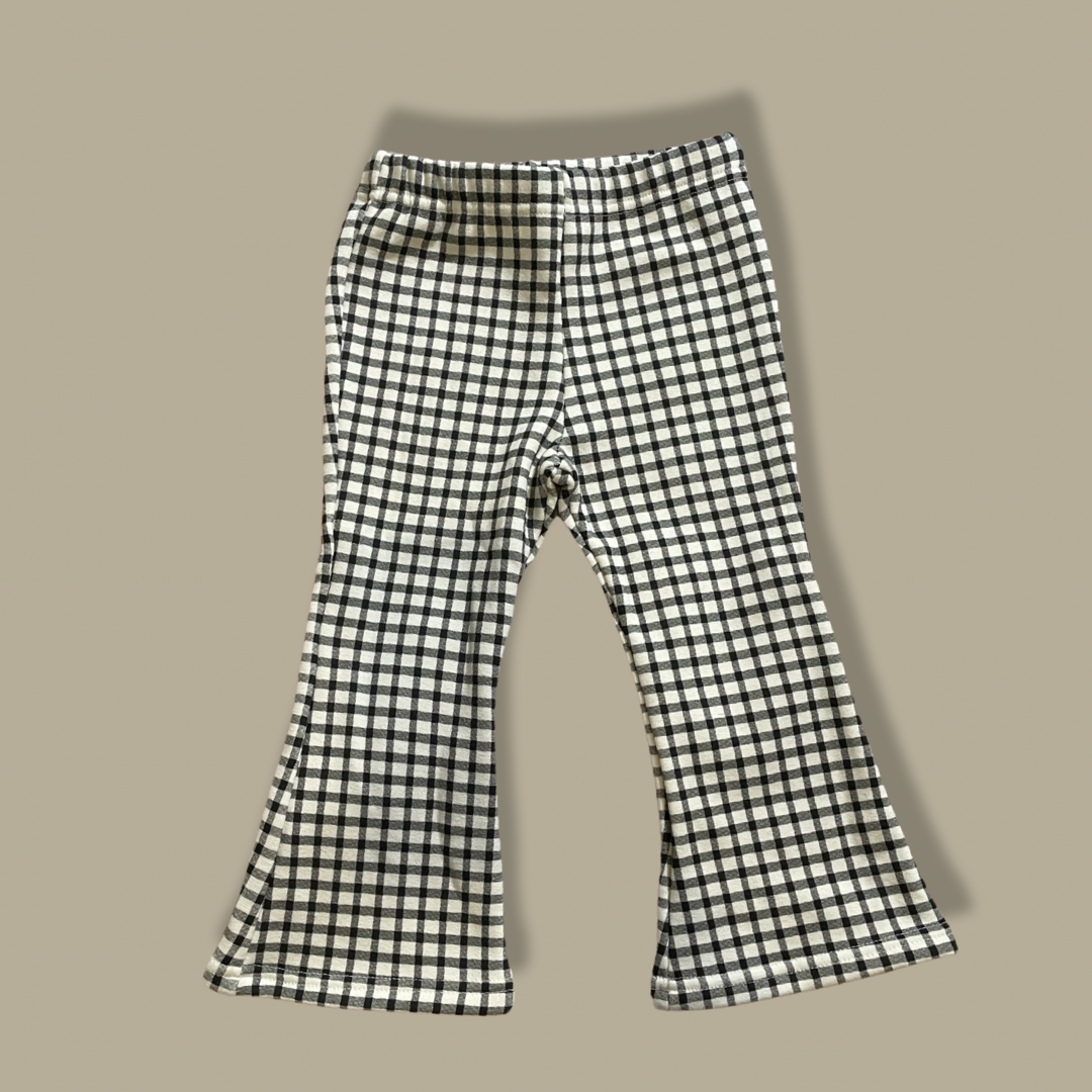 Flared Gingham Fleece Lined Pants