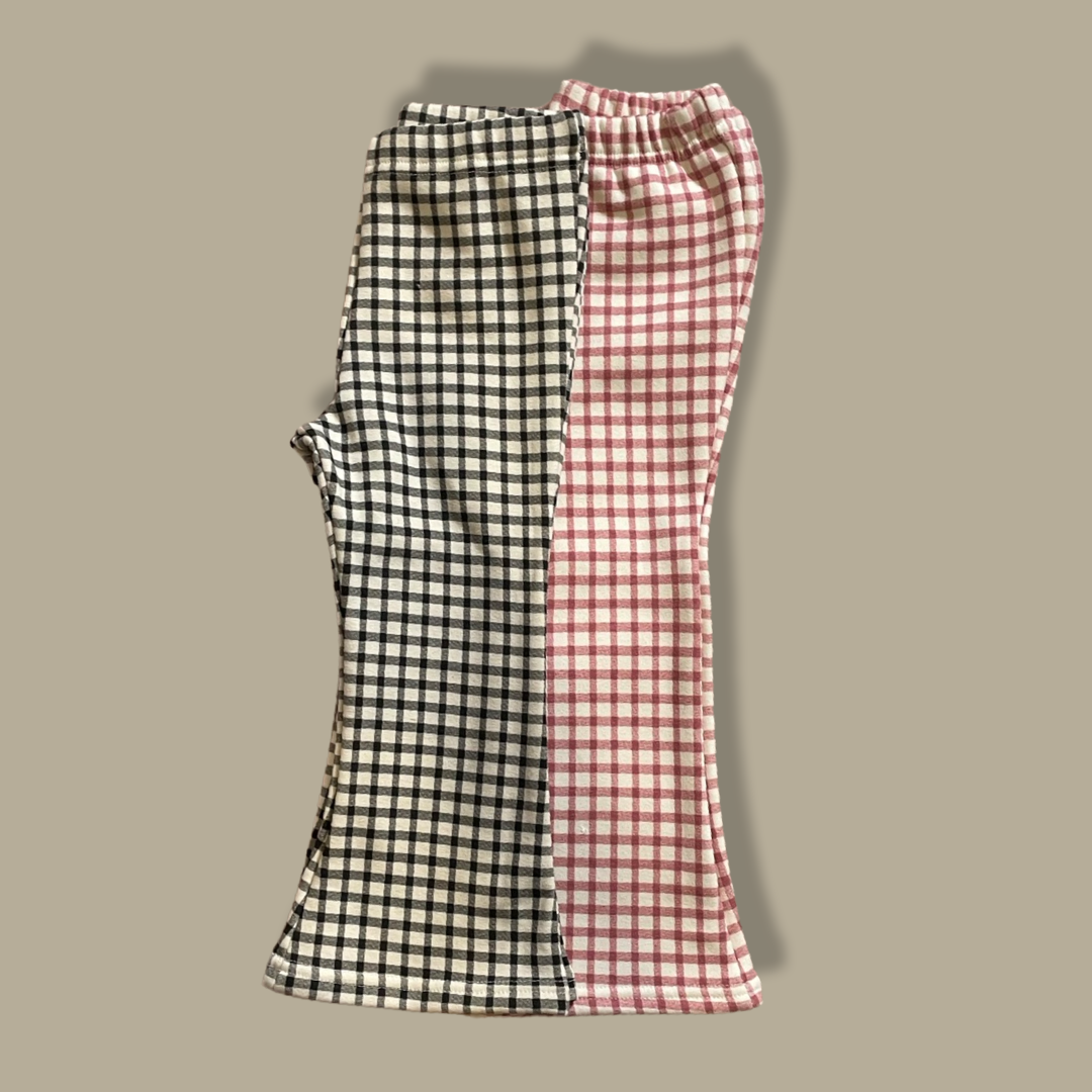 Flared Gingham Fleece Lined Pants